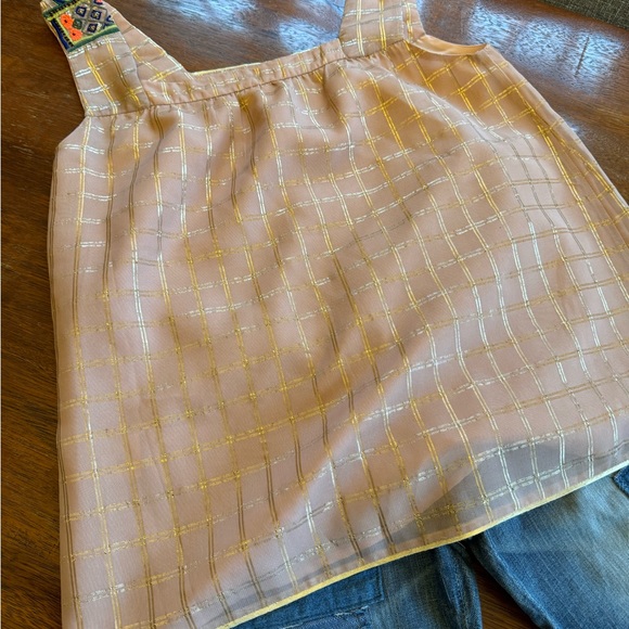 Anthropologie Sunlight Hours Tank Pink Metallic Embroidery - Picture 4 of 8